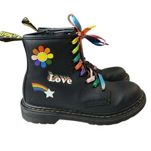 Doc Martens Kids Boots Junior 1460 Pride Leather Rainbow Laces Side Zip SZ 3